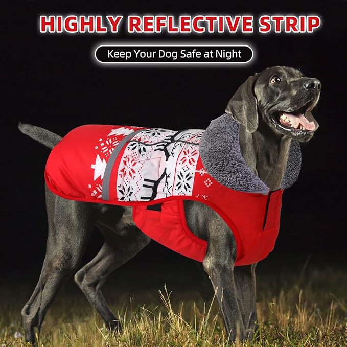 Doglay Dog Coat, Waterproof Dog Jacket Pet Winter Coat for Cold Weather with Thicken Furry Collar, Reflective Puppy Winter Jacket Warm Fleece Lining for Small Medium Large Pets