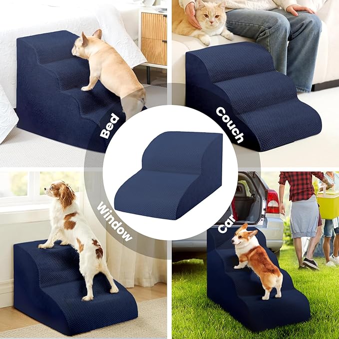 Dog Stairs for Small Dogs, High Density Foam Dog Steps, Extra Wide Non-Slip Pet Ramp for High Beds Or Couch, Soft Doggie Ladder for Dogs Injured, Older Pets, Small Cats