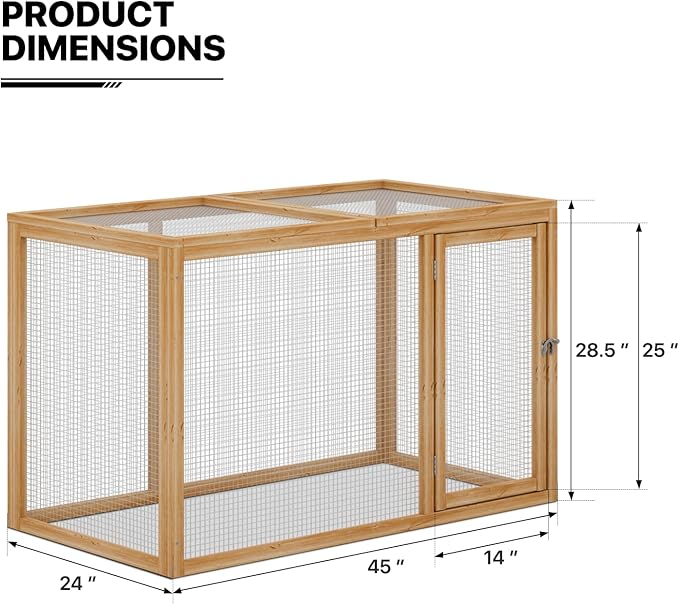 MoNiBloom Chicken Run for Yard Wood Chicken Cage Rabbit Hutch Bunny Pen with Openable Roof and Side Door, Outdoor Lockable Duck Coop Small Animal Habitat Enclosure Hen Coop Add-Ons, 45 x 24 x 28 inch