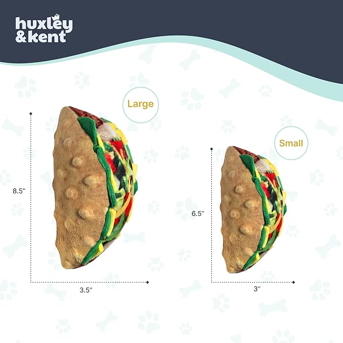 Huxley & Kent Funny Dog Toy w/Squeaker – Power Plush Squeaky Dog Toys for Small, Medium & Large Dogs – Soft Stuffed Animal for Indoor Play & Fetch - Taco Tuesday, Large