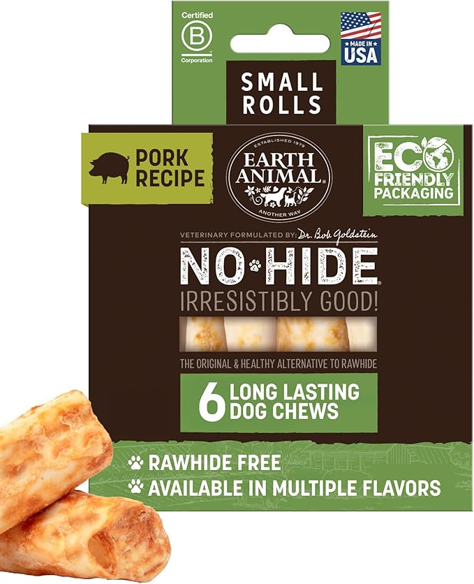 Earth Animal No Hide Small Long Lasting Dog Chew Rolls, Pork - 6 Count