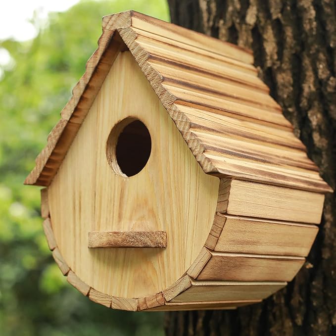 STARSWR Bird House for Outside,Bird Houses Outdoor, Natural Wooden Bird House Clearance Bluebird Finch Cardinals Hanging Birdhouse for Garden Viewing