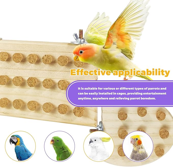 2 Pcs Bird Platform,Wooden Chew Toys, Hanging Wooden Puzzle Foraging,Parrot Cork Stopper Toys Birds Feeding Toy,2 Pcs Bird Cage Food Holder Fruit, for Small and Medium Parrots(C)