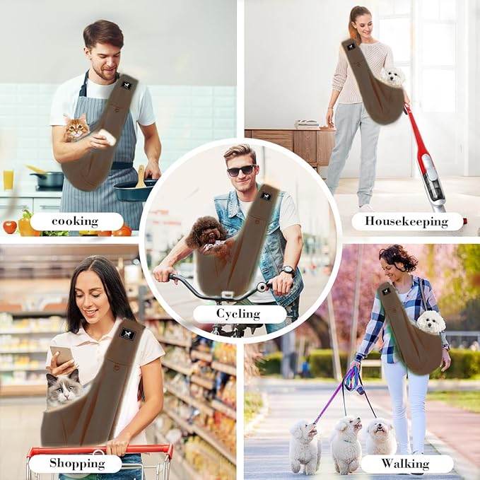 Dog & Cat Carrier Sling, Adjustable Soft Padded Shoulder Puppy Carrier, Hands-Free Dog Carrier Bag with Double Safety Buckles Premium Material for Outdoor Travel (Caramel, M)