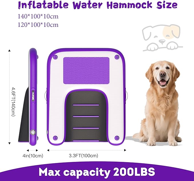 ALIFUN Inflatable Dog Pool Ramp Safety Floating Dock Dog Water Raft for Pool Lake Boat Non-Slip Floating Ladder for Pets Up to 220 LBs Purple 140CM Length
