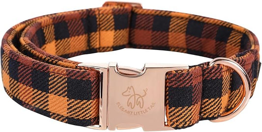 Elegant little tail Fall Dog Collar, Autumn Pet Collar Durable Yellow Plaid Dog Collars Male or Female Holiday Pet Gift Adjustable Dog Collar for X-Large Dogs