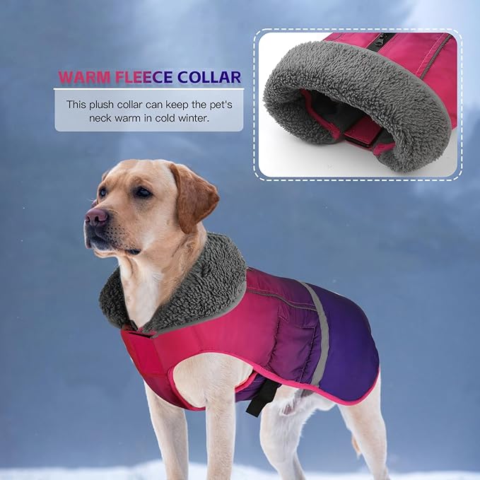 Doglay Dog Coat, Waterproof Dog Jacket Pet Winter Coat for Cold Weather with Thicken Furry Collar, Reflective Puppy Winter Jacket Warm Fleece Lining for Small Medium Large Pets