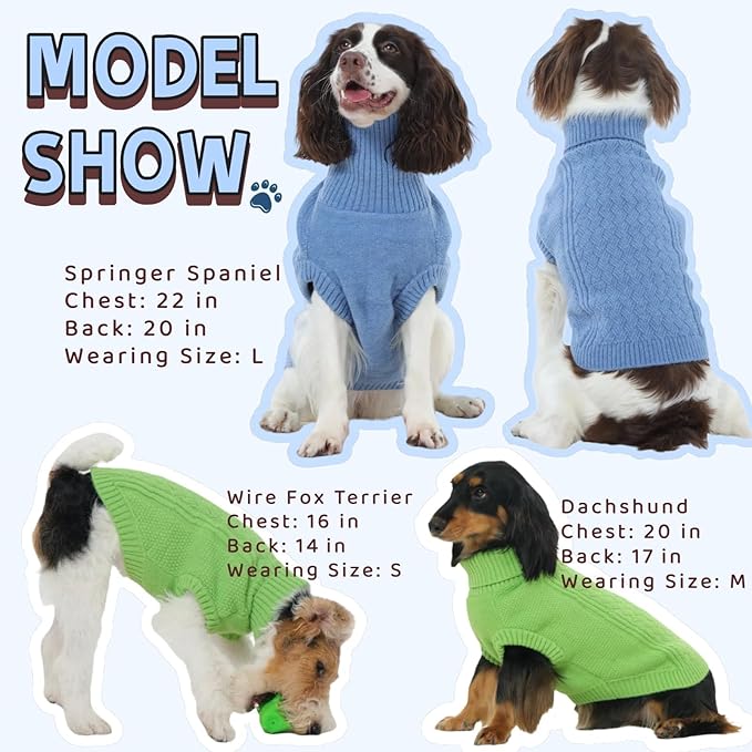 Classic Cable Knitwear Sweater for Large Dogs, Fall Dog Sweater for Female Male Pet, Soft Warm Turtleneck Winter Clothes for Pitbull Doberman, Cute Coat Clothing for Boy or Girl Doggie(Green, XL)