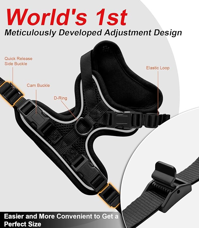 Cat Harness and Leash for Walking Escape Proof Soft Adjustable Cat Leash Breathable Comfortable Vest Easy to Wear Kitten Harness for Outdoor Travel Black M