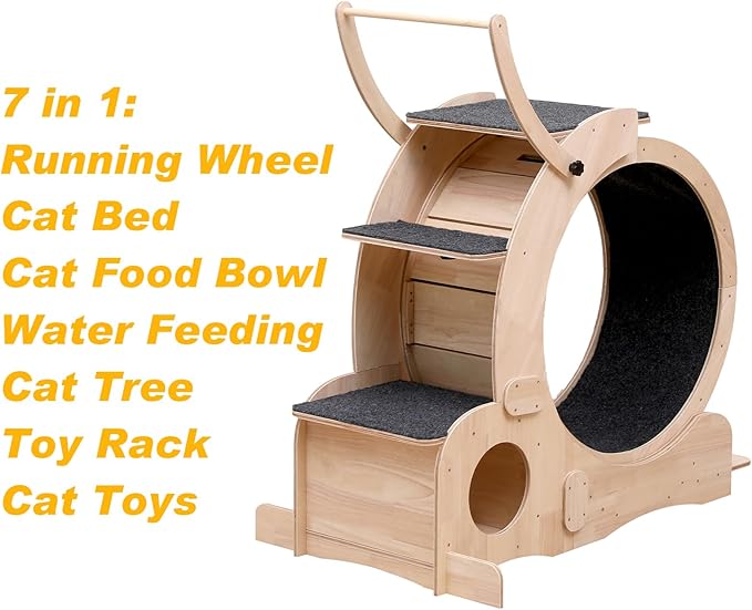 Cat Wheel 7-in-1 Upgraded Exercise Treadmill for Indoor Cats,Cat Treadmill with Silent Running Wheel, Cat Tunnel, Cat Wheels for Indoor Cats, Perfect Cat Jym & Toy for Endless Fun & Fitness