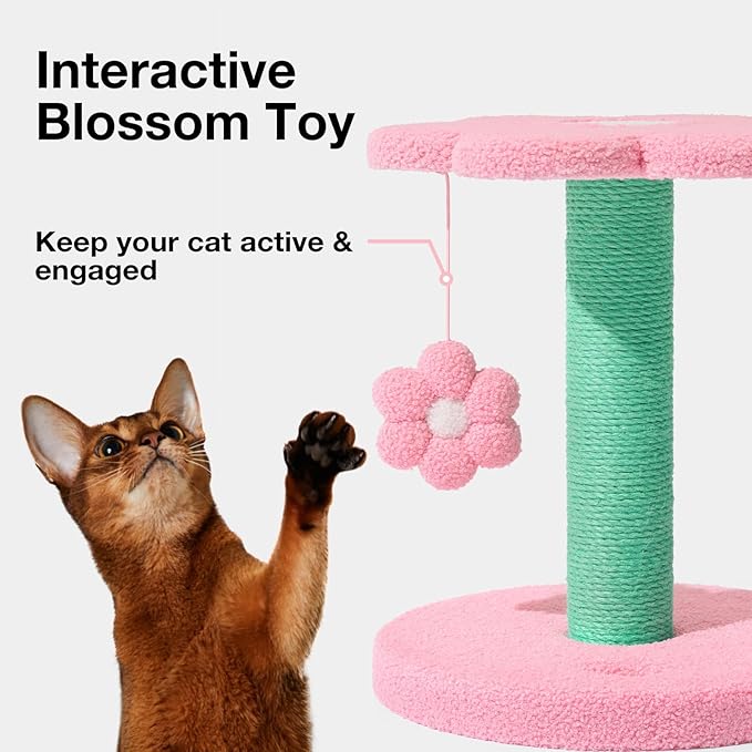 VETRESKA 18" Flora Cat Tree, Sisal Scratching Posts with Hanging Blossom Toy, Indoor Cats Furniture Activity Center for Cats Kittens, Pink