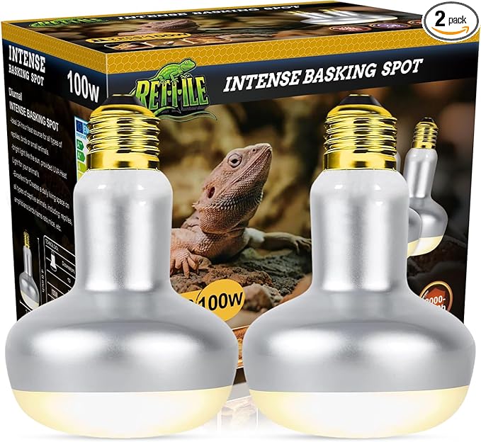 Reptile Heat Lamp 100W, 2 Pack Intense UVA Basking Light Bulbs, Flat-Base Heat Emitter, Heat Lamp Bulb for Reptile Chickens Pet Brooder