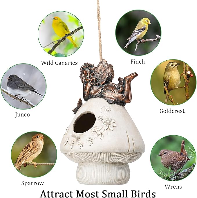 Yinns Resin Bird House, Birdhouses for Outdoors, Patio Garden Decorative for Nesting Humming Bird, Bluebird, Wren, Bird Lover Gift