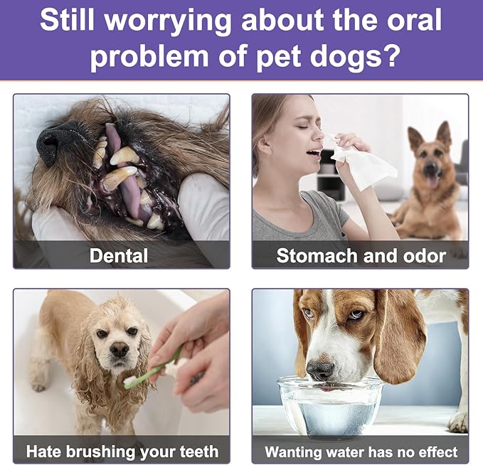 Dog Dental Powder, Dog Breath Freshener, Dog Teeth Cleaning Powder, Dog Dental Care, Plaque & Bad Breath Off Powder Dog, Teeth Cleaning Made Easy Eliminate, Formulated for Small, Medium, Large Dogs