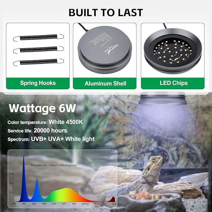 UVB Light for Reptiles with Dimming, LED UVB Light Bulb Fixture for Bearded Dragon Gecko Lizard Turtle Snake, Adjustable Brightness UVA UVB Lamp for Tropical & Desert Reptile Tank Accessories 8W Grey
