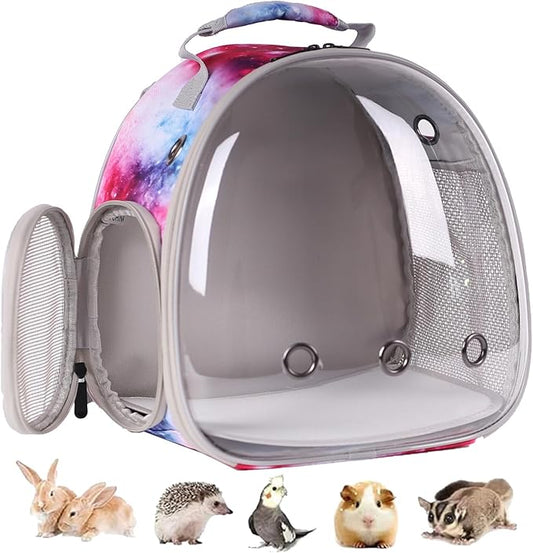Bunny Carrier Backpack with Space Capsule Clear Bubble Window - Portable Small Animal Backpack Travel Pet Carrier Galaxy for Guinea Pig Rabbit Bearded Dragon Rat Lizard Hamster (Galaxy Pink)