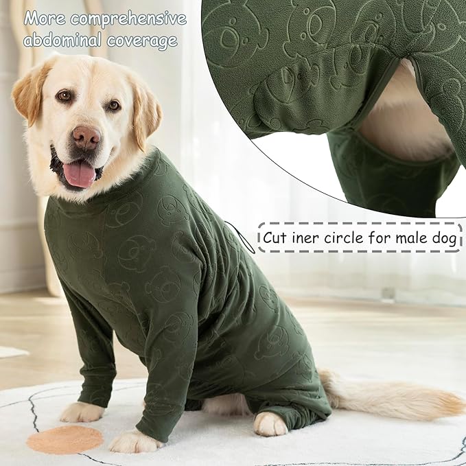 Dog Coats Autumn Winter Jumpsuit for Large Medium Dogs, Warmer Polar Fleece Dog Bodysuit Lightweight Pajamas, Pullover Stretchy Cold Weather Clothes (Dark Green, 5XL)