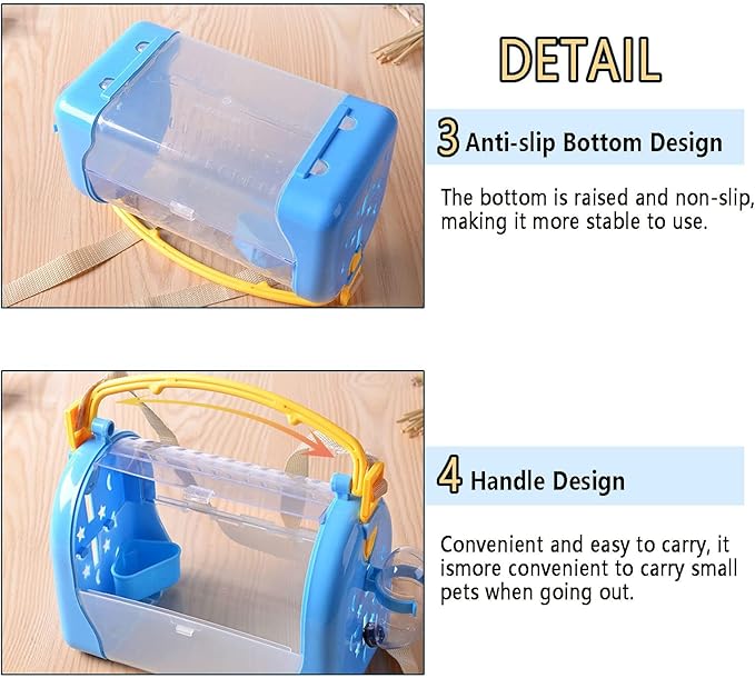 kathson Portable Hamster Cage Dwarf Hamster Carry Travel Cage with Water Bottle Food Bowl Adjustable Strap Pet Outgoing Cage for Gerbil Hedgehog Mice Squirrel