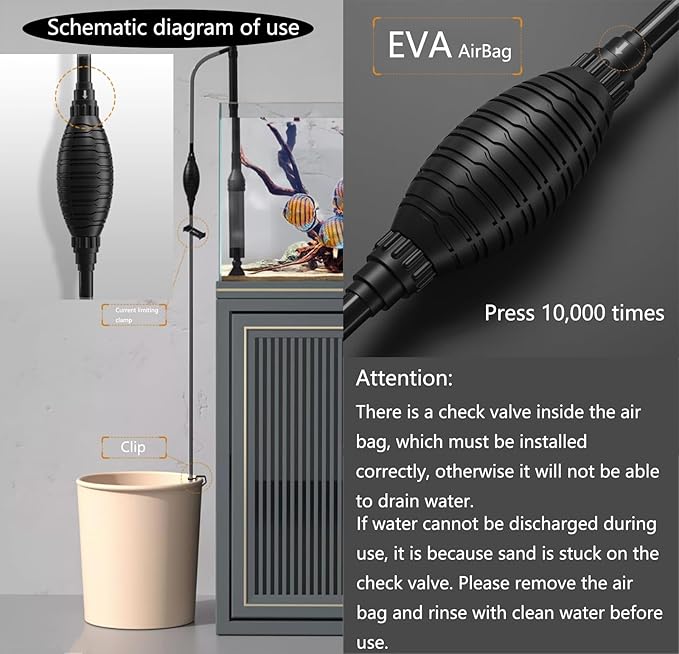 Carefree Fish Aquarium Gravel Cleaner 6Ft Hose Fish Tank 256Gph Water Changer Gravel Vacuum Adjustable Length ABS(for 20~100Gal Tank)