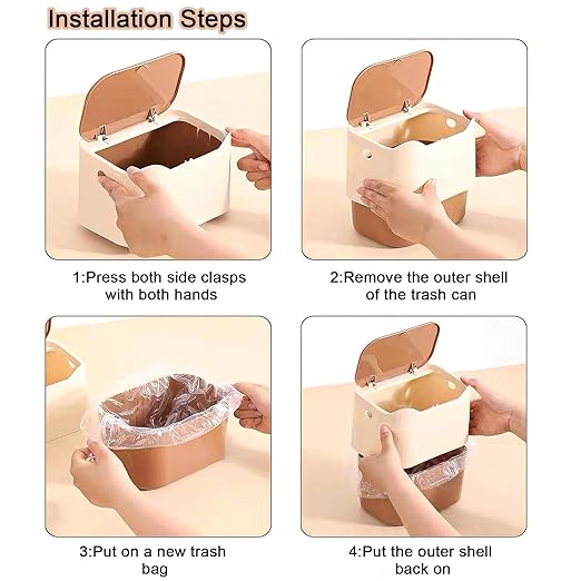 Cat Litter Trash Can Mini Countertop Trash with Press Type Lid Cat Poop Trash Can Includes 60 Refill Bags (Brown)