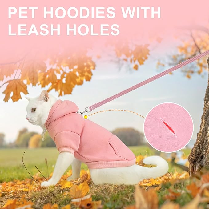 BEAUTYZOO Dog Hoodie & Cat Sweater for Small Dogs Puppy Girls Boys, Fleece Lined Warm Winter Fall Dog Clothes with Leash Hole and Pocket, Ultra-Soft Pet Jacket Coats Kitten Clothing, Pink L