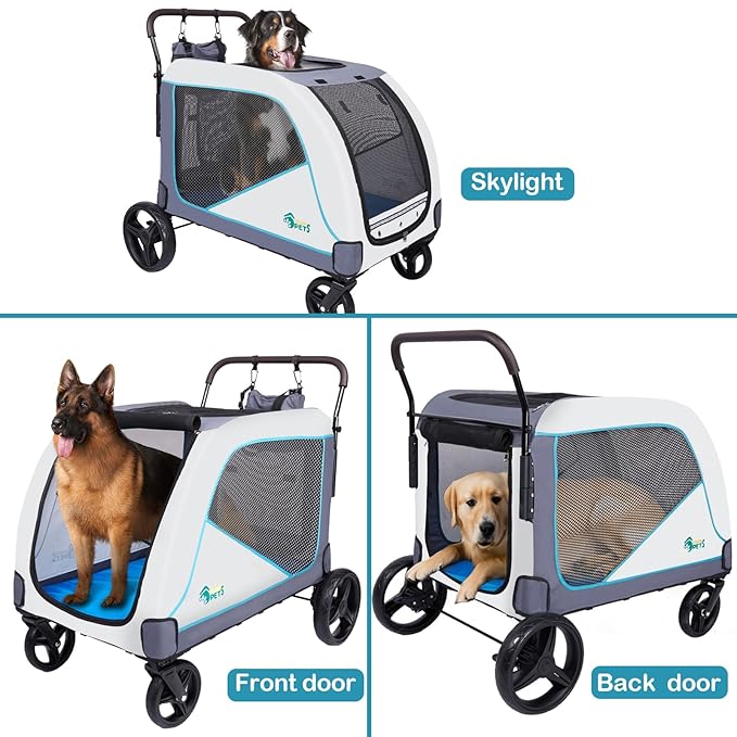 Ownpets Extra-Large Dog Stroller for Large Dogs Up to 154lbs, with Hanging Storage Bag, Foldable Dog Wagon with Adjustable Handle & Breathable Mesh, 4 Wheels Pet Stroller