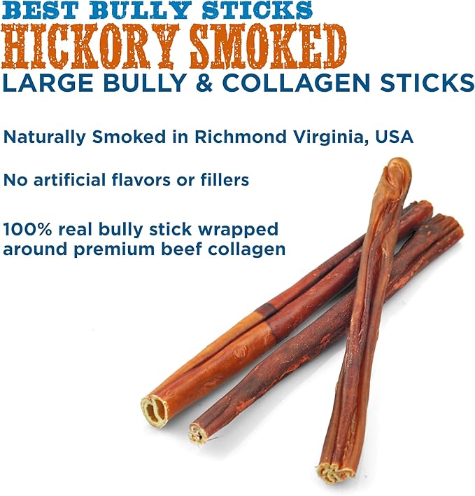 Best Bully Sticks Smoked Bully Sticks with Collagen for Dogs - 10-12 Inch, 10 Count (Pack of 1) - Natural, Grain Free Dog Chews - Large, Long-Lasting Treats for Aggressive Chewers