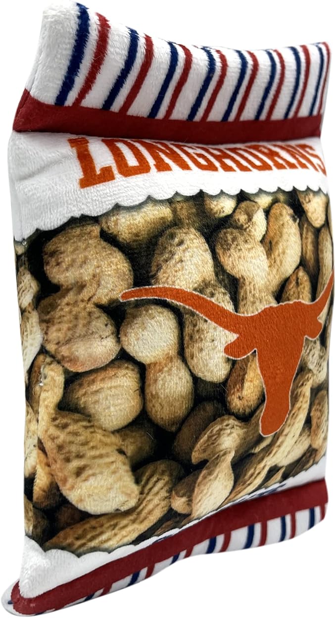 NCAA Texas Longhorns Crinkle FINE Plush Dog & CAT Squeak Toy- Cutest Stadium Peanuts Snack Toy for Dogs & Cats with Inner Squeaker & Beautiful Football/Basketball Team Name/Logo