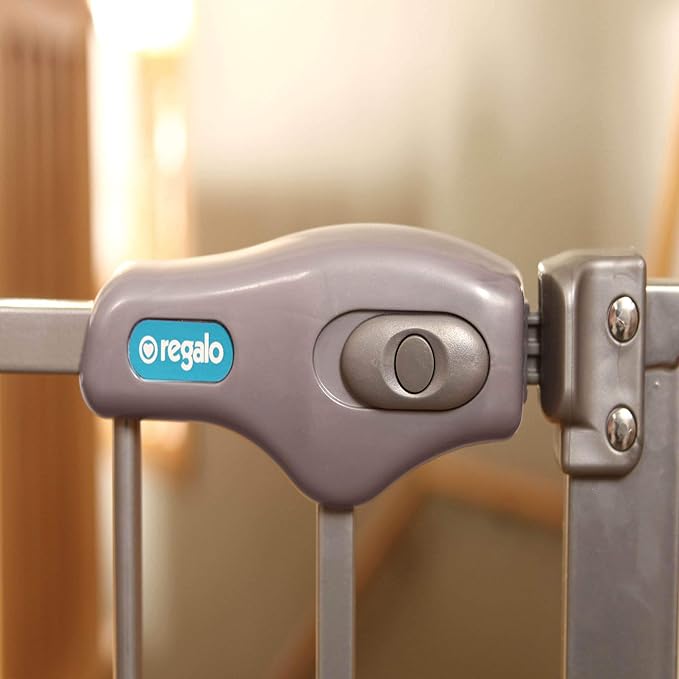 Regalo Easy Step 49-Inch Extra Wide Baby Gate, Includes 4-Inch and 12-Inch Extension Kit, 4 Pack of Pressure Mount Kit and 4 Pack of Wall Mount Kit, Platinum - Total Pack of 1