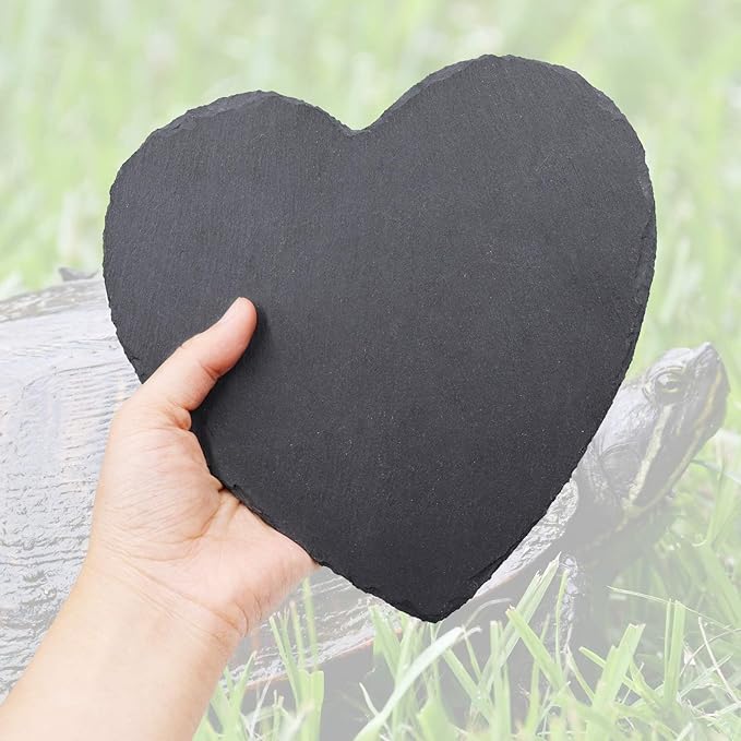Reptile Basking Platform, 7.9 × 7.9 inch Tortoise Rock Plate, Heart Shape Natural Rock Reptile Food Dish, Turtle Feeding Bowl, Habitat Decor for Bearded Dragon Chameleon Frog Lizard Gecko Hermit Crab
