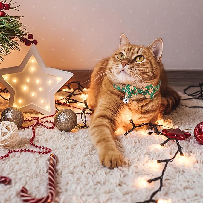 SCENEREAL Christmas Cat Collar Breakaway with Bells and Bow Tie- 3 Pack Cute Holiday Cat Collars- Xmas Kitten Collar Adjustable Safety Buckle for Girl Boy Cats Dogs Pets