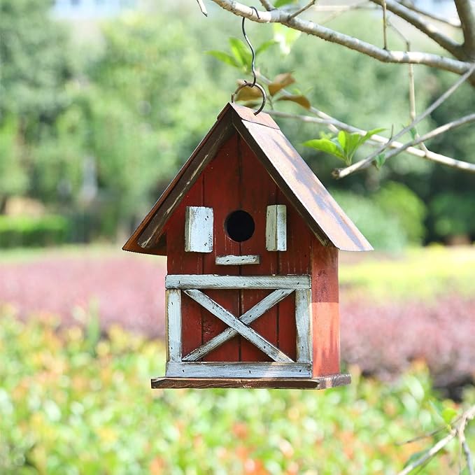 Topadorn Hanging Bird House Outdoor Garden Decorative Wooden Birdhouse