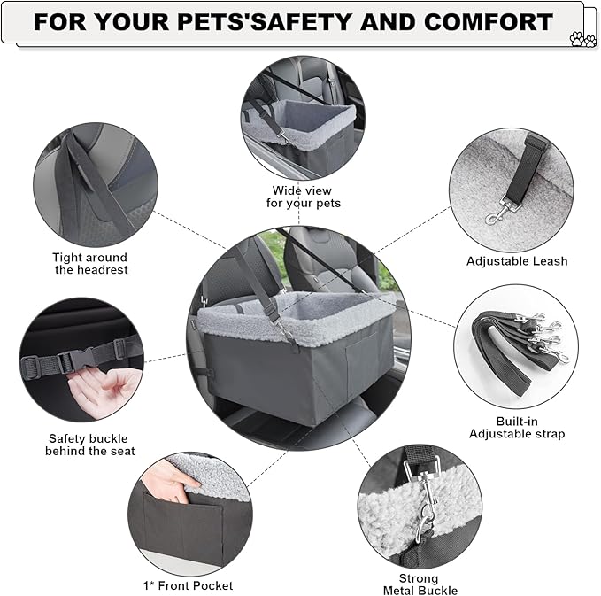 Dog Car Seats for Small Dogs, Upgrade Dog Booster Seat with Metal Frame Construction with Double-Layer Oxford, Perfect for Small Pets up to 20lbs