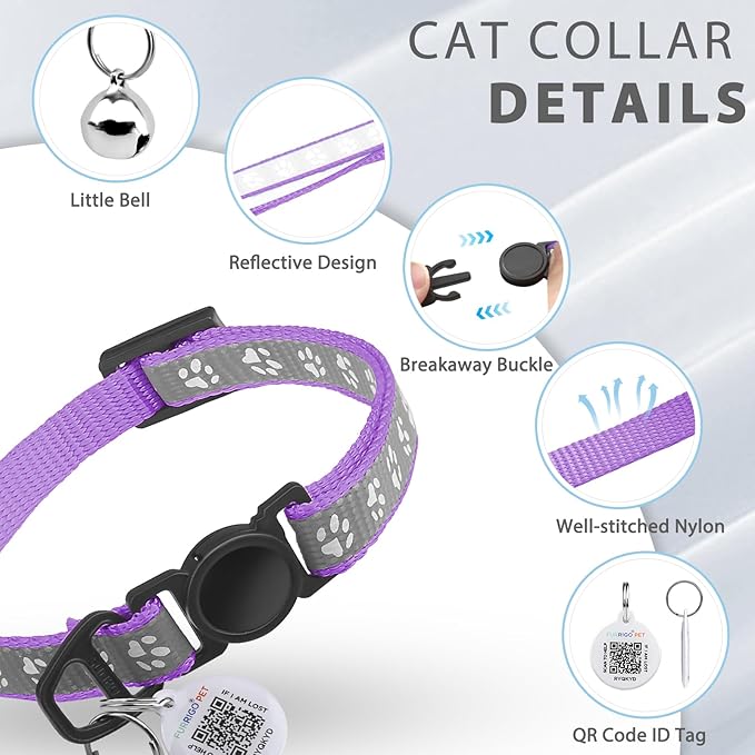 Cat Collar Breakaway with QR Code Name Tag, Reflective Kitten Collars with Bell, Cat ID Tag Personalized, Ultra-Durable, Adjustable, Quick Release, Fits Most Girl Boy Small Large Cats (8''-13.3'')