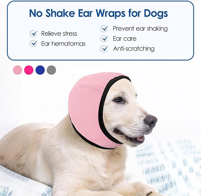 SUNFURA Dog Calming Hoodie - Anxiety Relief Quiet Ears for Dogs, Dog Ear Muffs Cover Noise Protection, No Shake Head Wraps Hematoma for Grooming, Force Drying, Bath, Light Pink S
