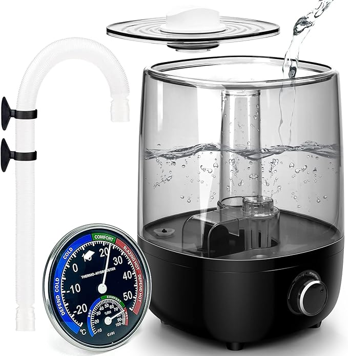 Top fill Reptile Fogger Terrariums Humidifier Fog Machine Mister with 4L Visible Large Tank & Extension Hoses, Suitable for Terrariums & Enclosures, Ideal for Reptiles/Amphibians/Herps/Vivarium/Moss