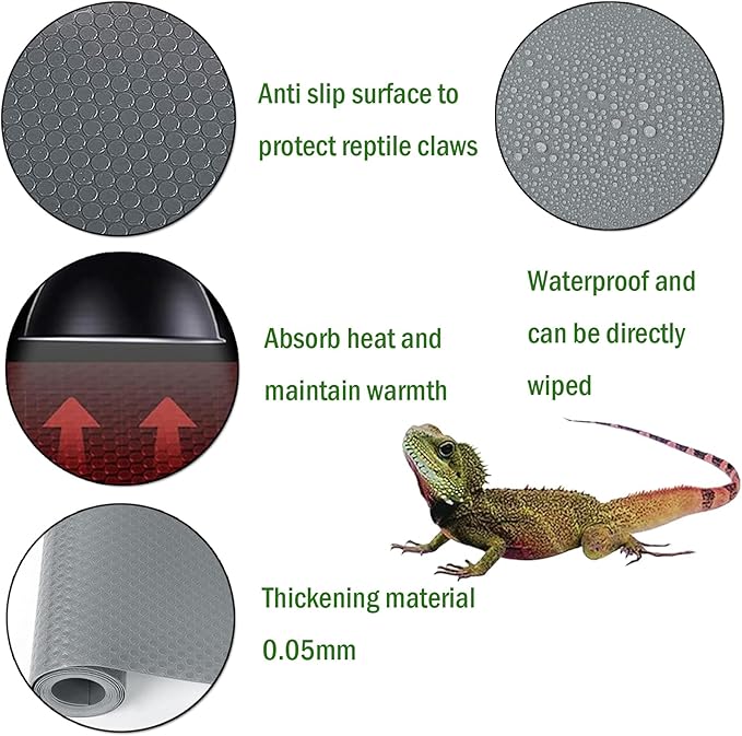 KABASI Reptile Substrate Liner Terrarium Carpet, Bearded Dragon Tank Accessories, Non-Adhesive Reptile Carpet Reptile Flooring Mat Bedding for Leopard Gecko, Snake, Lizard, Tortoise, 17.7x78.7 inch