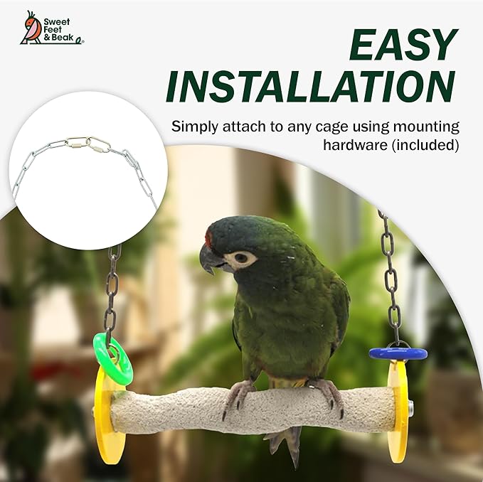 Roll Bird Swing - Pumice Perch Bird Toys Trims Nails and Beaks, Safe and Non-Toxic Bird Cage Accessories for Small and Large Birds, Swinging Toys Birds Will Love, Medium 9 Inches