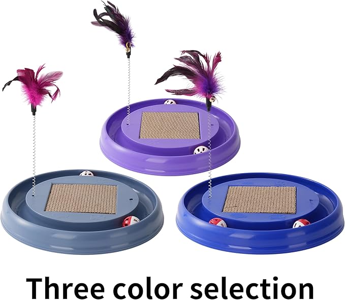 Interactive Cat Ball Track Toy Cat Scratcher with 2 Self-Rotating Balls and 1 Kitten Interactive Toy,Durable Scratch Pad for Indoor Play,Cardboard Scratcher Pad 3-in-1 Cat Toy (Blue)