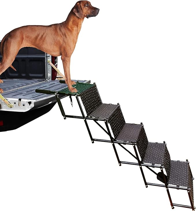 Upgraded Dog Stairs, Metal Frame Foldable Large Dog Step, Lightweight Portable Pet Ladder Ramp for Cars, SUVs and High Bed, 5 Steps