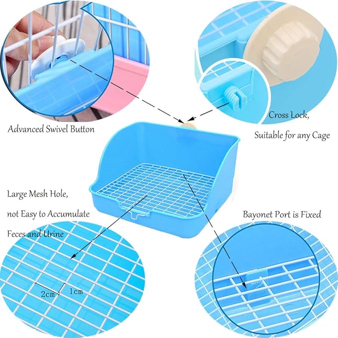 Hamiledyi Small Animal Rabbit Litter Toilet,Plastic Square Cage Box Rat Potty Trainer Corner Grate Litter Bedding Box Pet Pan for Guinea Pigs Chinchilla Ferret Galesaur Bunny