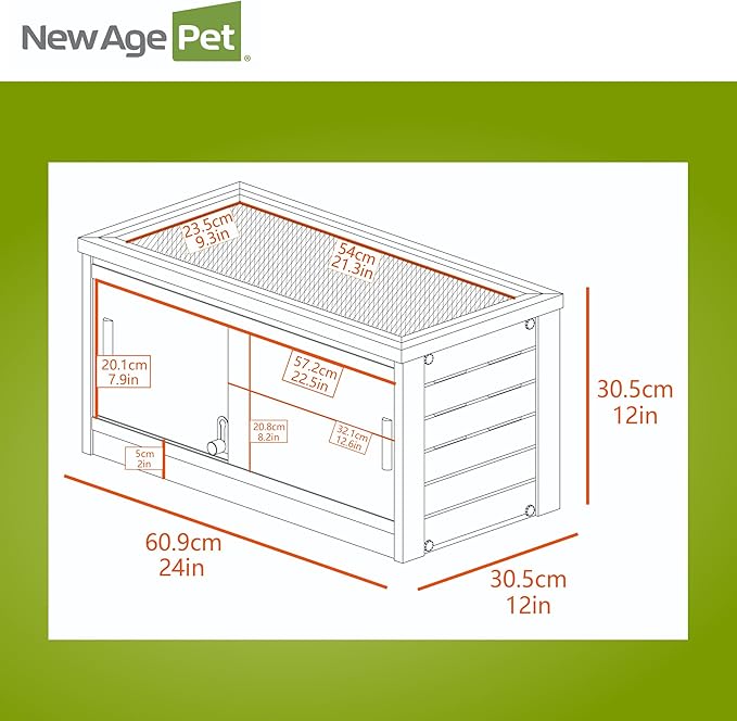 New Age Pet ECOFLEX 24-Inch Mojave Reptile Lounge in Grey - Durable Wood Plastic Composite Habitat with Ventilated Side Panels, Removable Sliding Glass Doors, and Mesh Screen Top