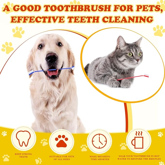 Nuenen 150 Pcs Dog Toothbrush Dual Headed Dental Brushes Puppy Tooth Brushing Kit Long Handle Toothbrush for Large and Small Dogs Cats Most Pets Teeth Cleaning Oral Care Supplies(Vibrant Color)