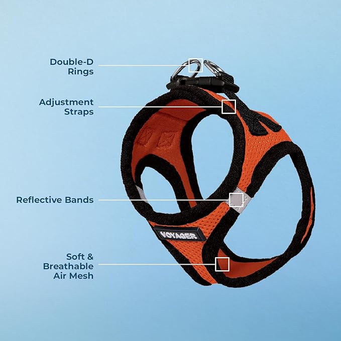 Best Pet Supplies - All Weather Mesh, Reflective, No Pull Harness for Small, Medium Dogs, Cats - Secure with Hook & Loop Fastener, Buckle, Double D-Rings - Orange/Black Trim, XS