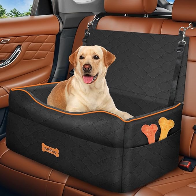 Medium Dog Car Seat, Dog Booster Seat Under 50Lbs or 2 Small Dogs Washable, Pet Car Seats with 2 Safety Leash, Dogs Sofa Bed Cushion Add Thick Sponge, Pet Cars Carrier for Travel, Black