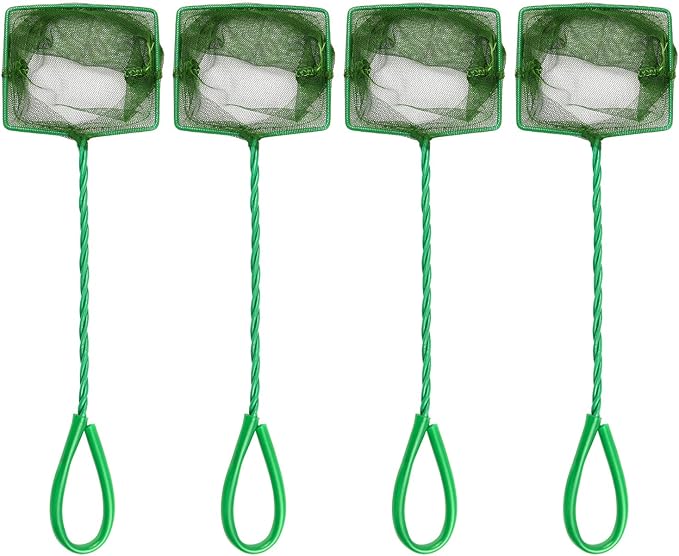 4 Pcs Aquarium Fish Net, 4 Inch Quick Catch Mesh Nylon Fishing Nets with Plastic Handle - Green