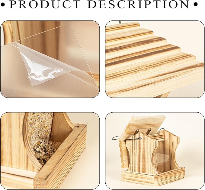 BalterFF Bird Feeders for Outdoors,Wooden Unique Seed Sunflower Food Feeder Blue Cardinal Finch Backyard Platform Balcony Gazebo Tree Fence Wall Mount Effortless Holder Automatic Buddy Gift 4