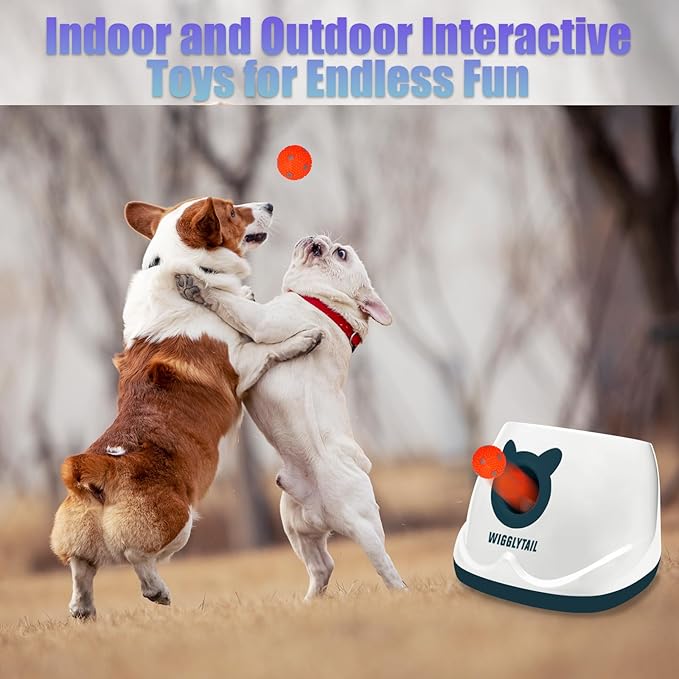Automatic Ball Launcher for Dogs, Dog Fetch Ball Thrower Launcher, 4 Adjustable Distances, Interactive Pet Self Playing for Small Dogs and Puppies with 10 Balls (2 inches)