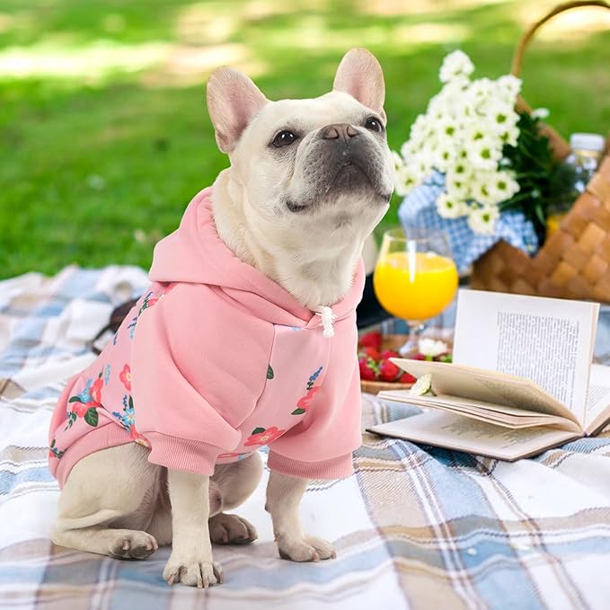 KOOLTAIL Dog Hoodies, Soft Dog Sweater, Spring Dogs Coats, Warm Fleece Pet Clothes Hooded Sweatshirt with Pocket for Small Medium Large Dogs Cats Boys Girls, Holiday Flower Pink L