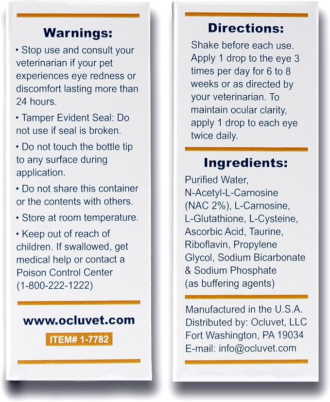 Eye Drops for Pets | Clinically Studied Antioxidants for Pets with Cataracts | Made in The USA | Includes 2% N-Acetyl-L-Carnosine (NAC) | 16mL